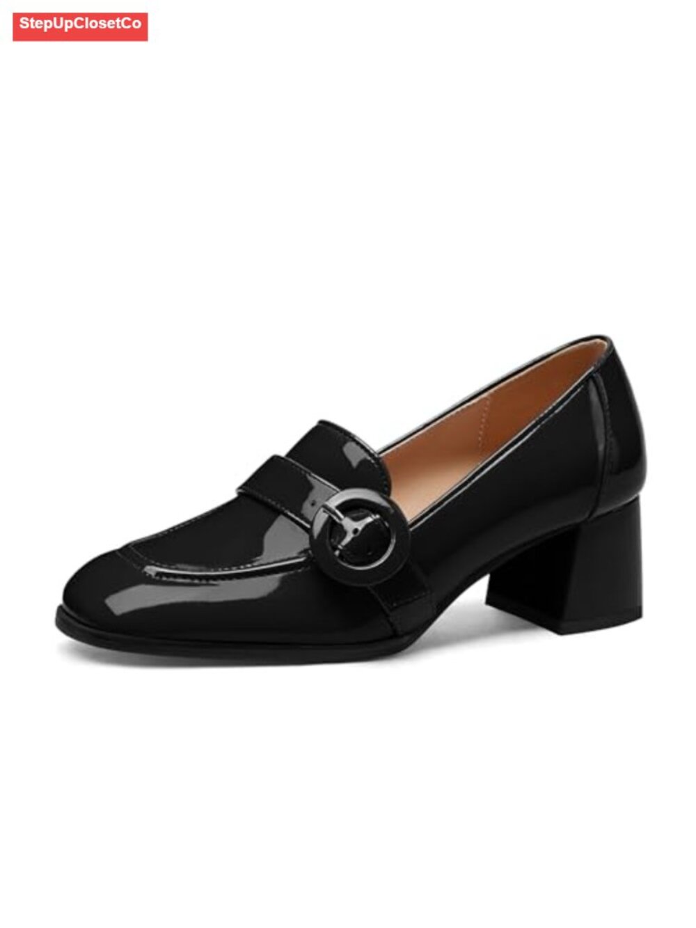 Womens Chunky Block Heel Loafers Square Toe Slip On Office Pumps